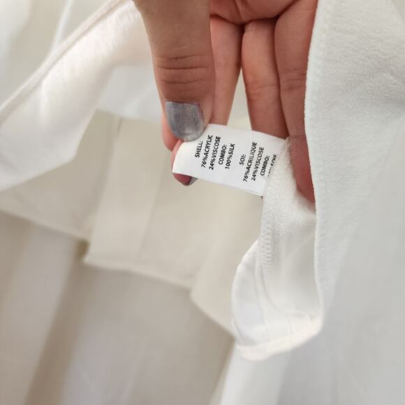 Ramy Brook Long Sleeve Top Cream Cold Shoulder Blouse Small Cut Out Crochet Silk - Picture 7 of 11